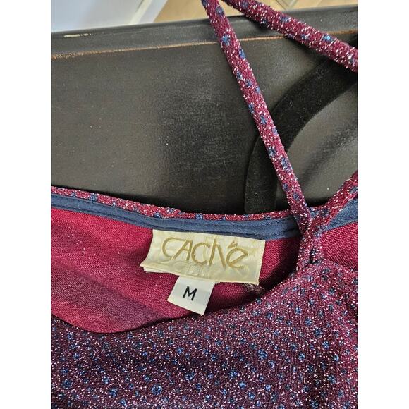 Vtg 90s Cache Metallic Black Red Slit Maxi Dress Asymmetrical Glam Goth M EUC - Picture 5 of 11